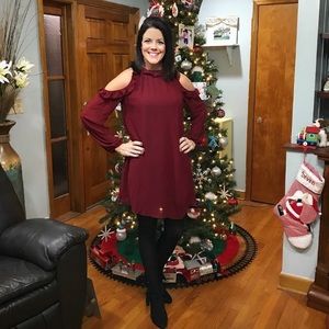 Burgundy Cold Shoulder Dress